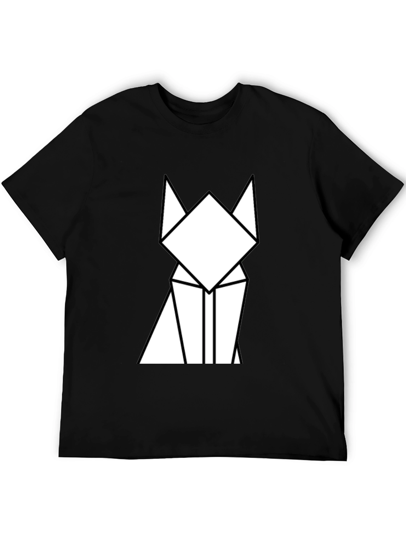 Geometric Cat Graphic Tee - Minimalist Design