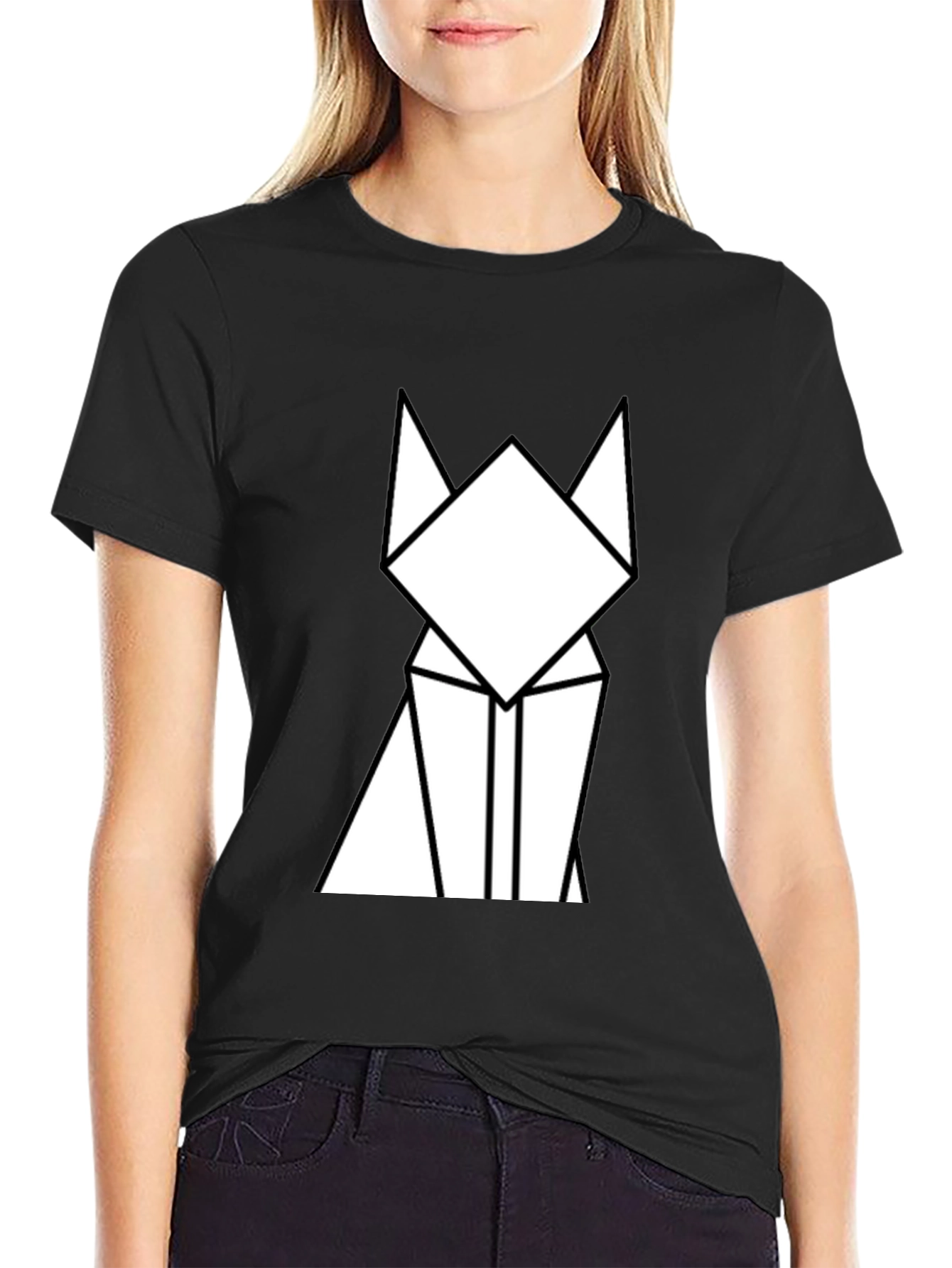 Geometric Cat Graphic Tee - Minimalist Design