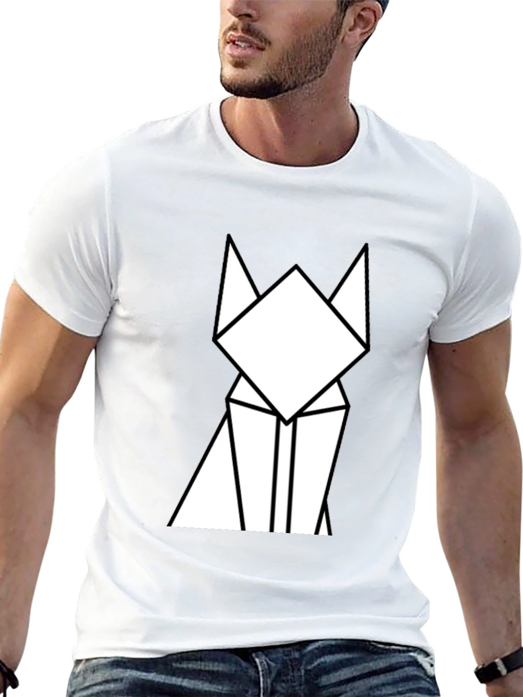 Geometric Cat Graphic Tee - Minimalist Design