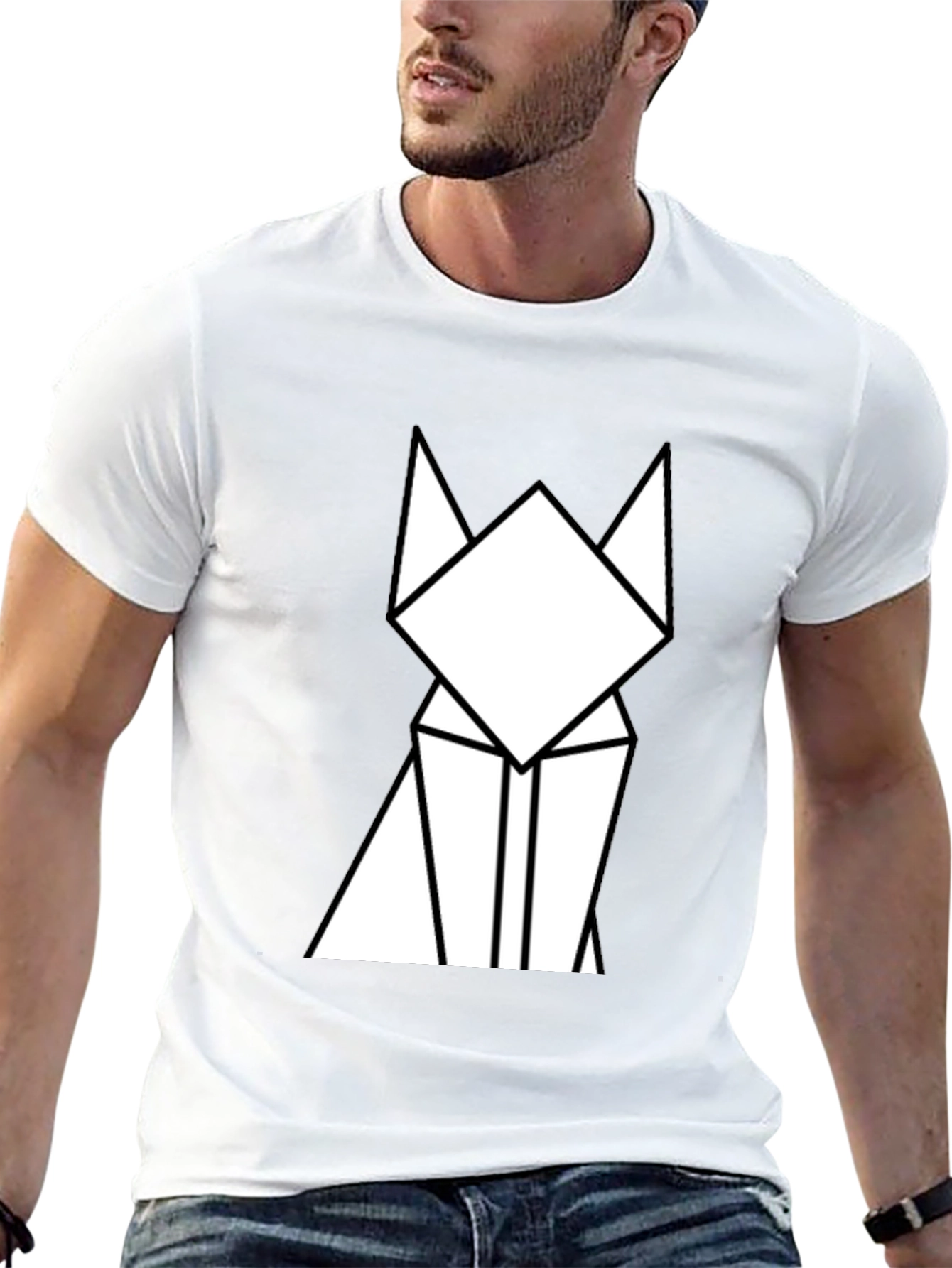 Geometric Cat Graphic Tee - Minimalist Design