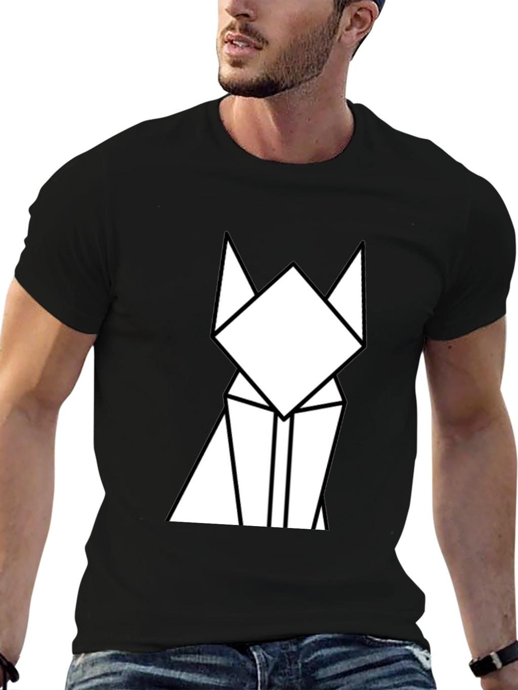 Geometric Cat Graphic Tee - Minimalist Design