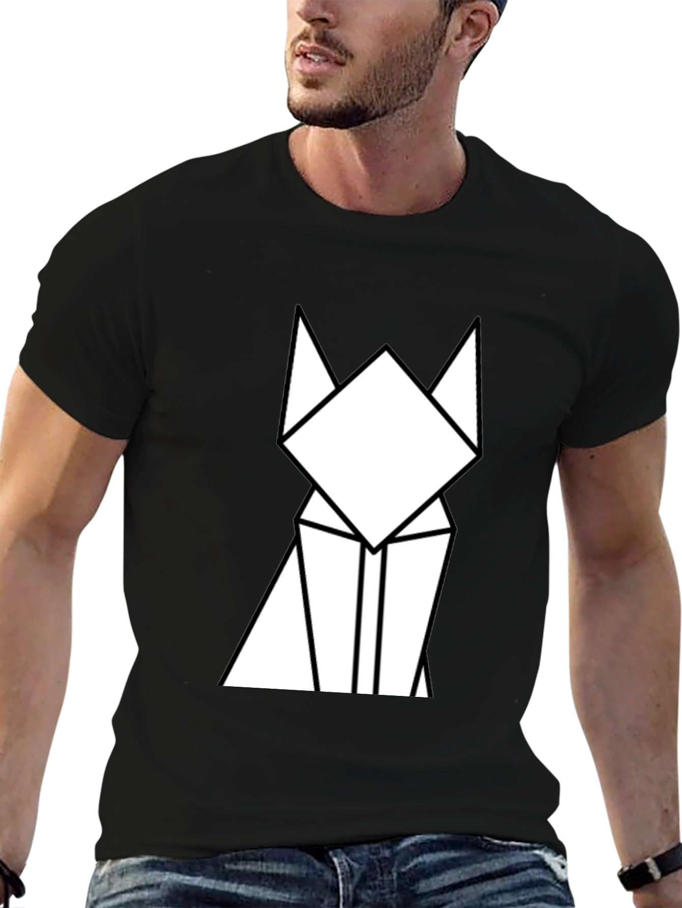 Geometric Cat Graphic Tee - Minimalist Design