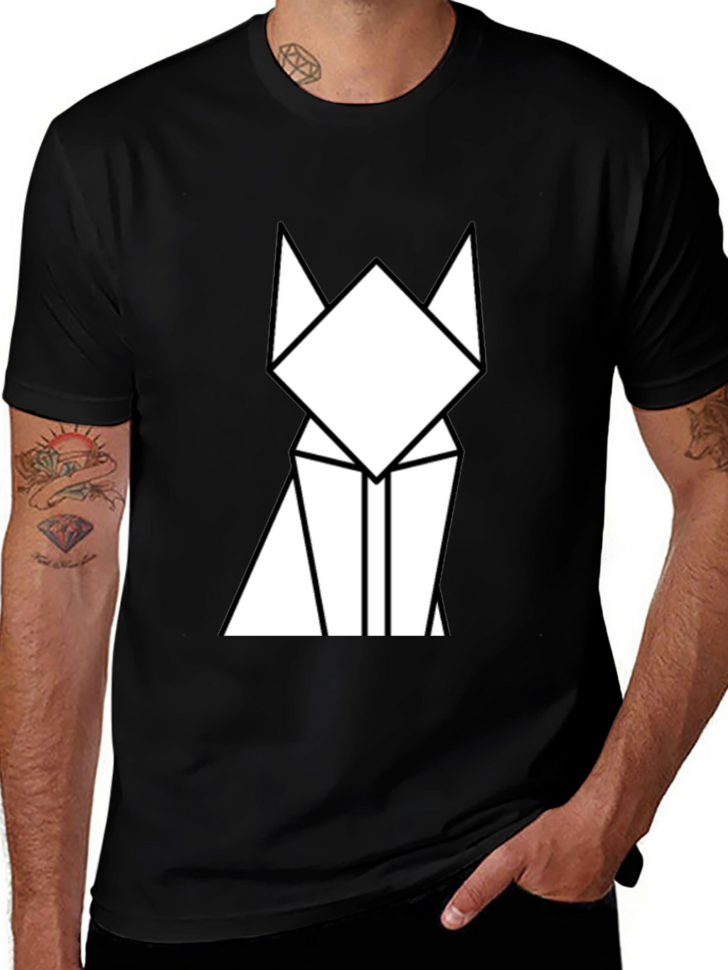 Geometric Cat Graphic Tee - Minimalist Design
