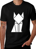 Geometric Cat Graphic Tee - Minimalist Design