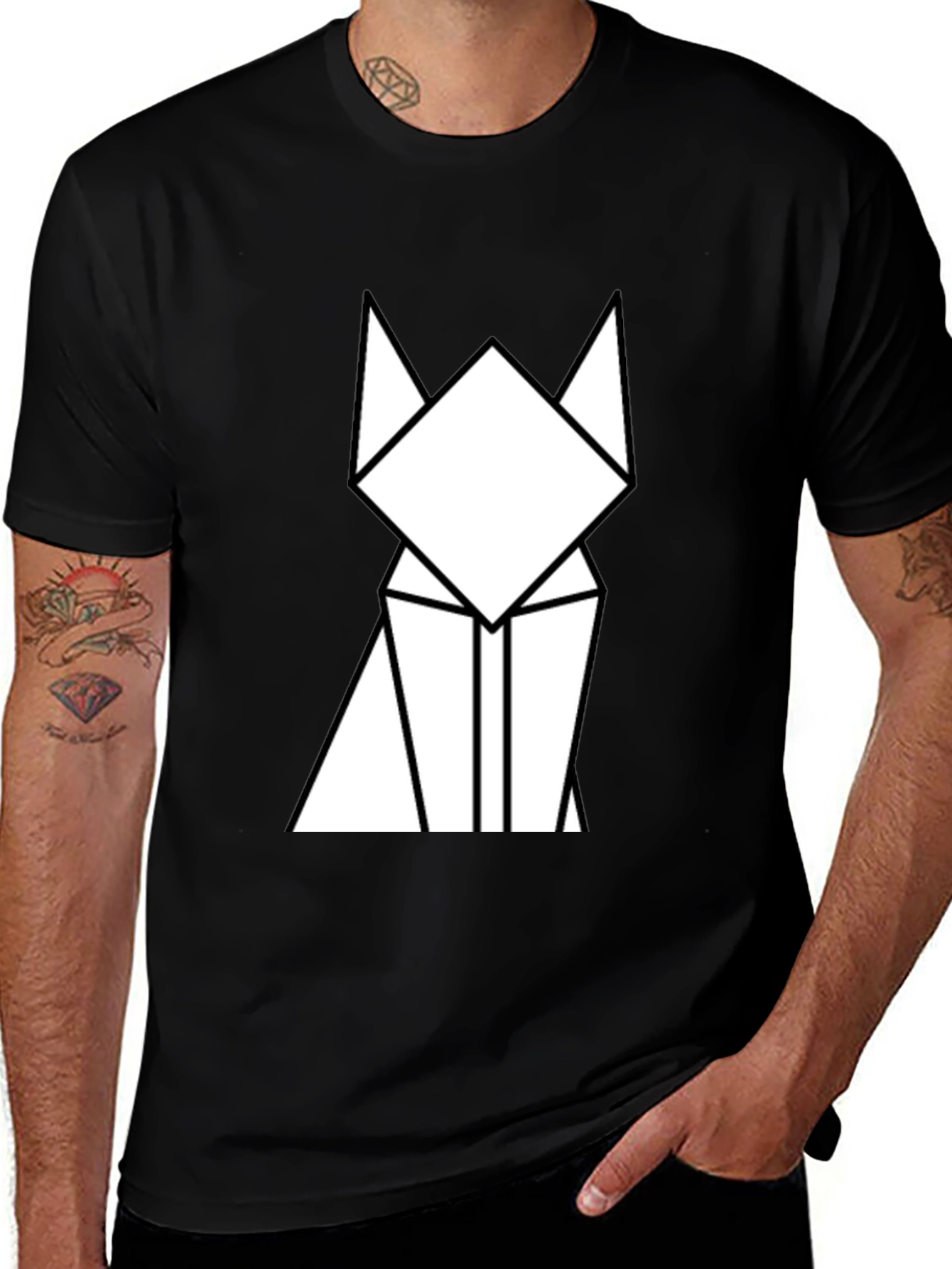 Geometric Cat Graphic Tee - Minimalist Design