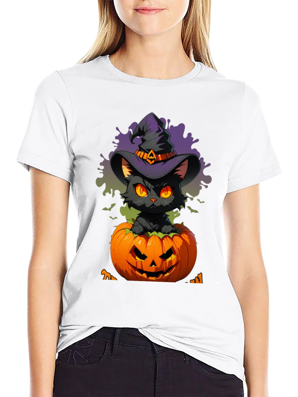 Halloween Cat in Pumpkin T-Shirt