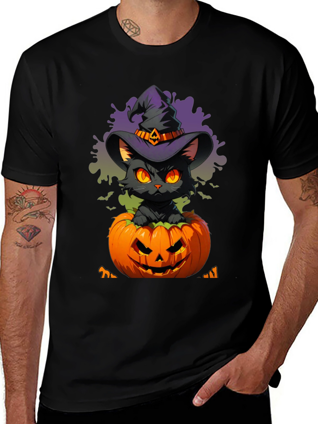 Halloween Cat in Pumpkin T-Shirt