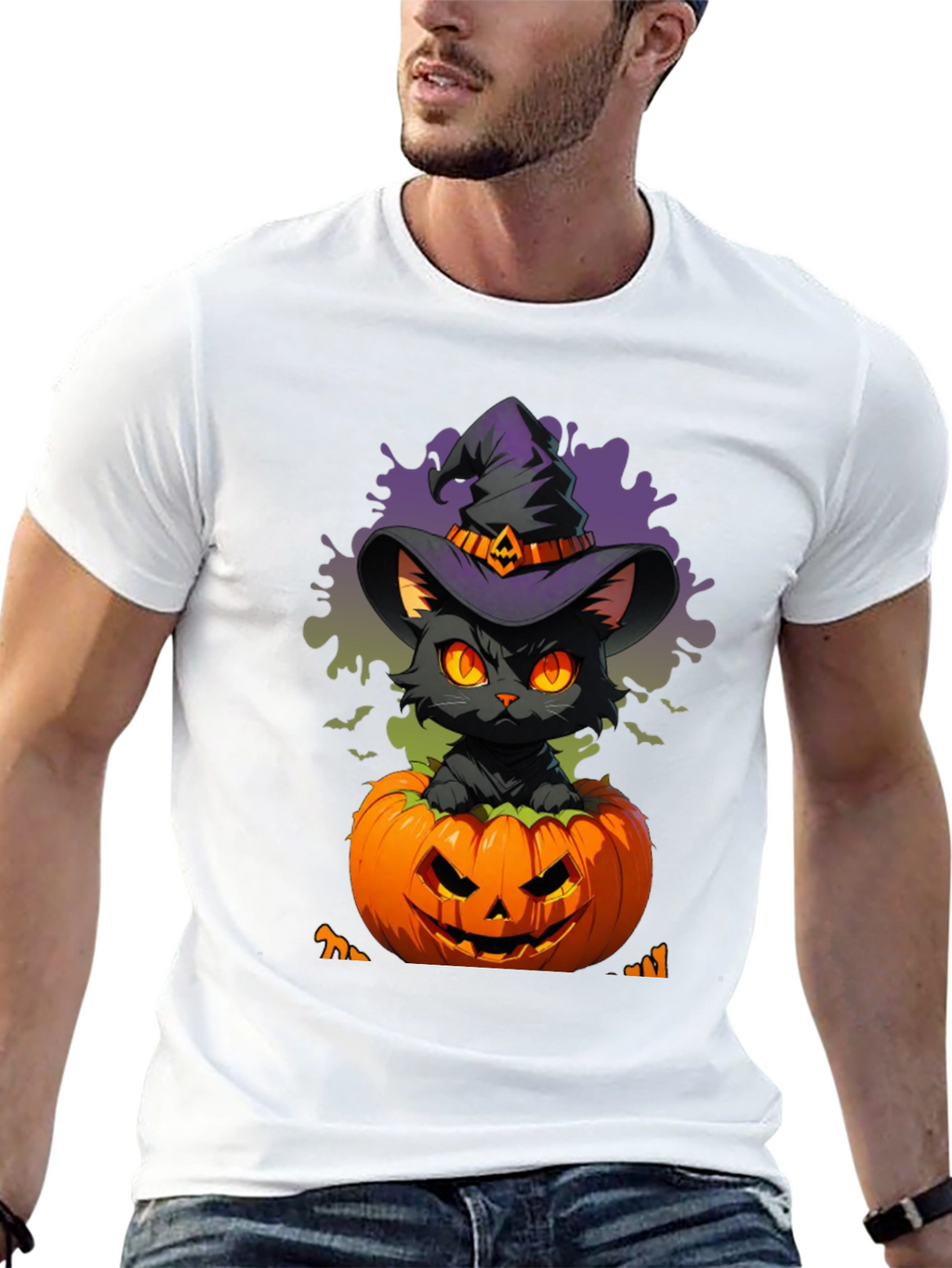 Halloween Cat in Pumpkin T-Shirt