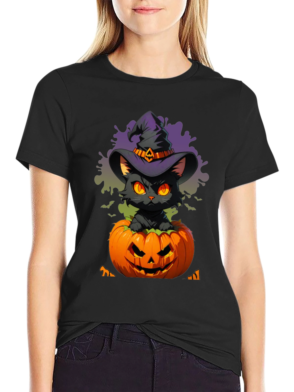 Halloween Cat in Pumpkin T-Shirt