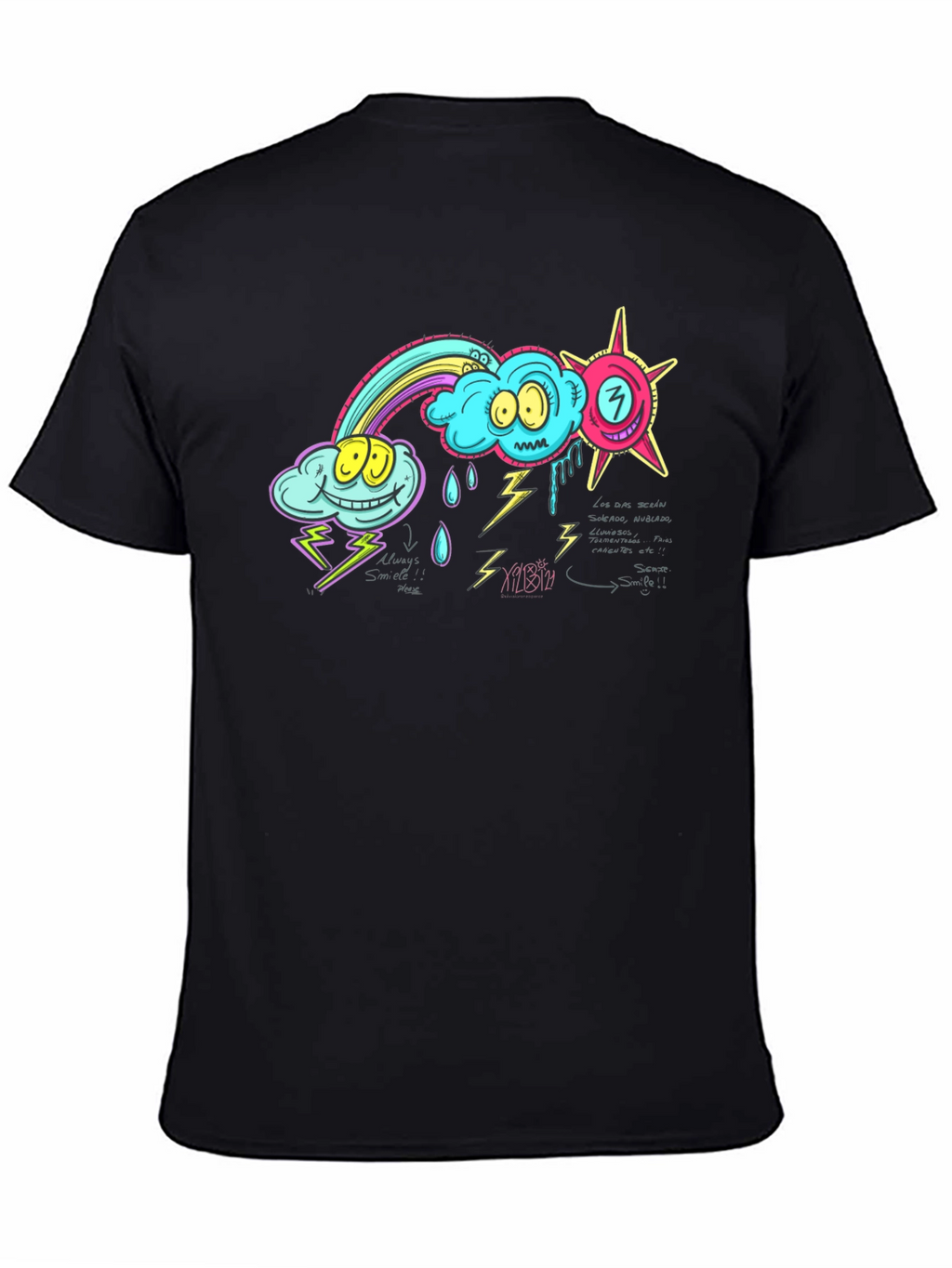 Cartoon Weather Graphic Black T-Shirt