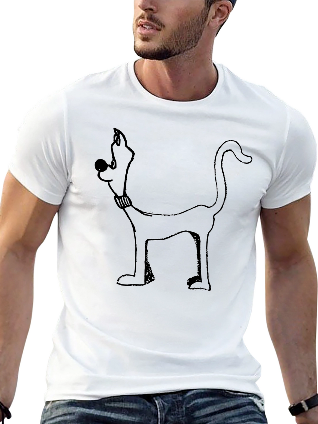 Cartoon Dog Graphic Tee - Black Cotton Blend Shirt