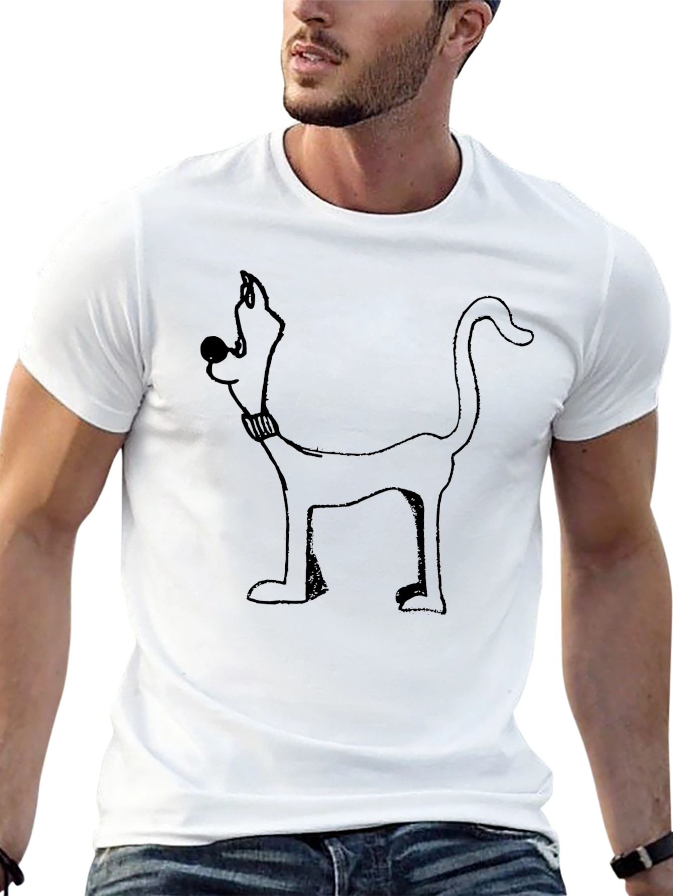 Cartoon Dog Graphic Tee - Black Cotton Blend Shirt