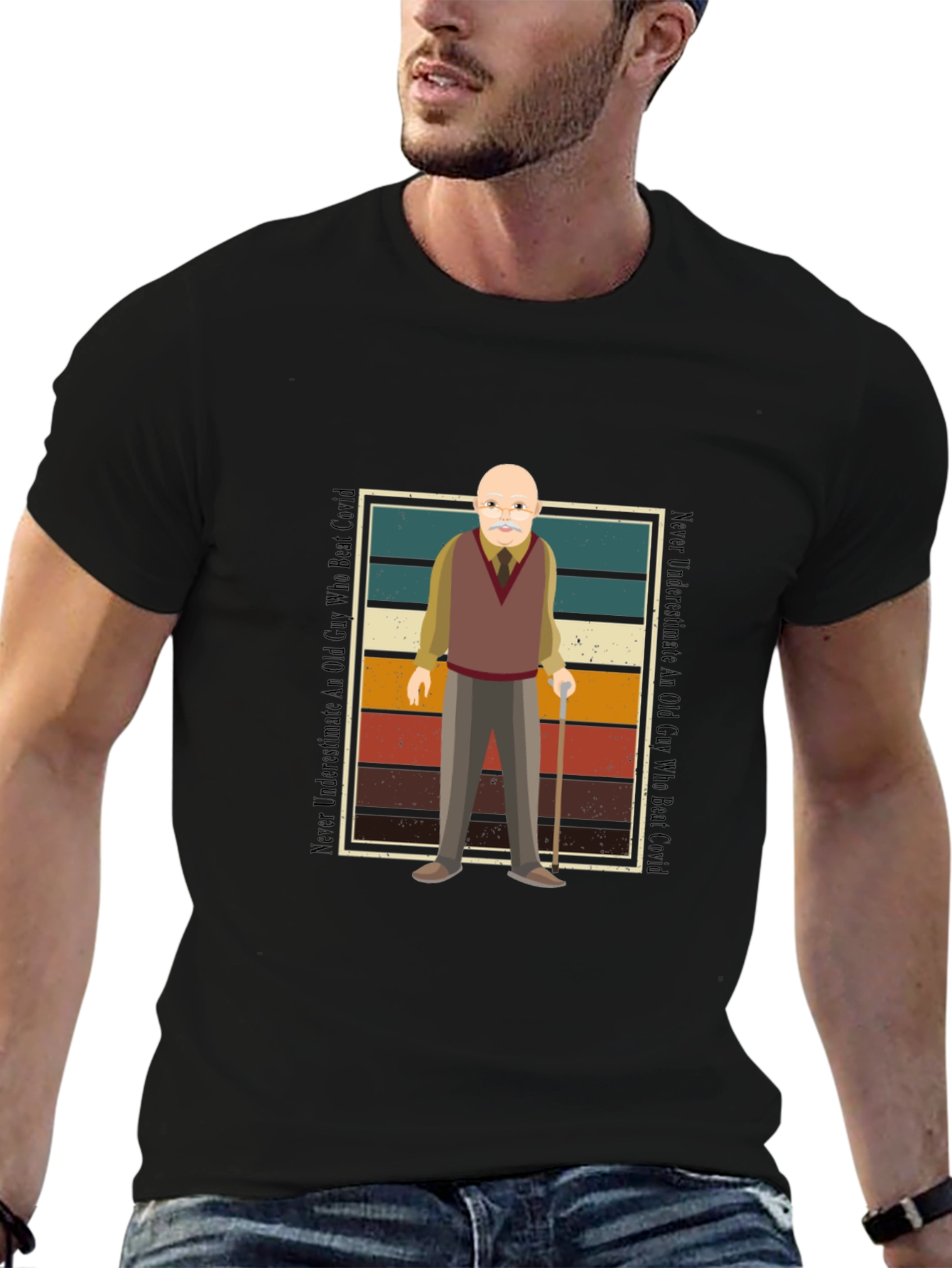 Old Guy Who Beat Covid Black T-Shirt