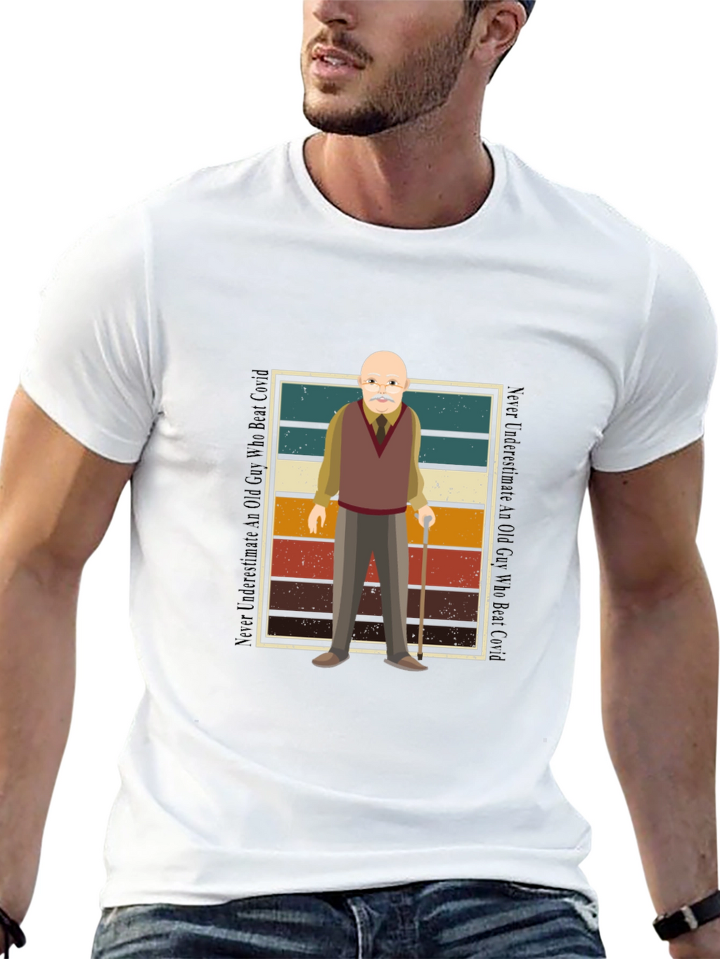 Old Guy Who Beat Covid Black T-Shirt