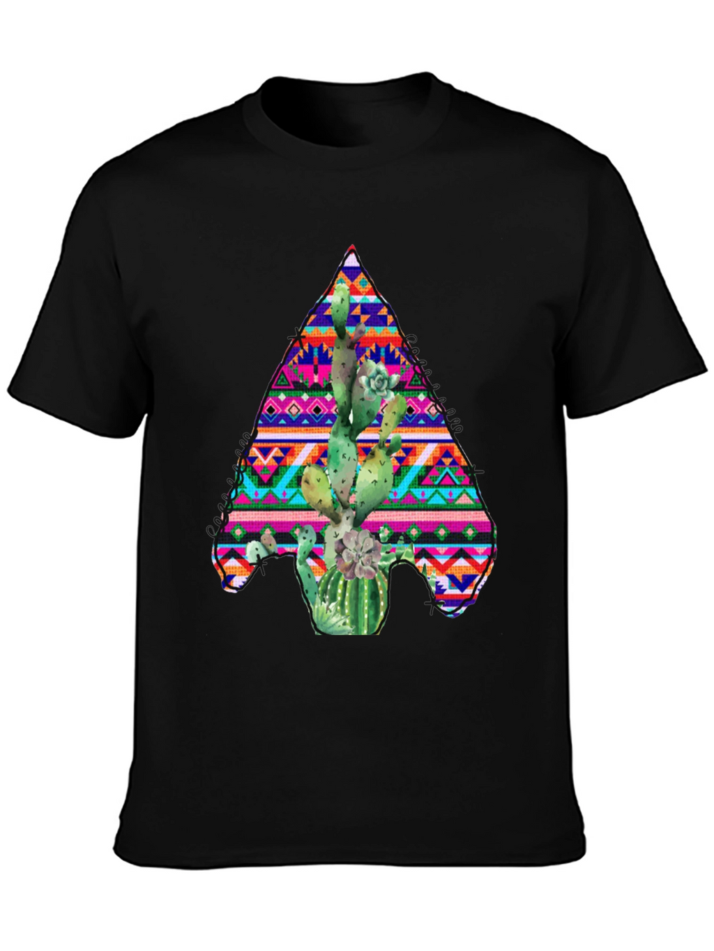 Cactus Aztec Print Black T-Shirt