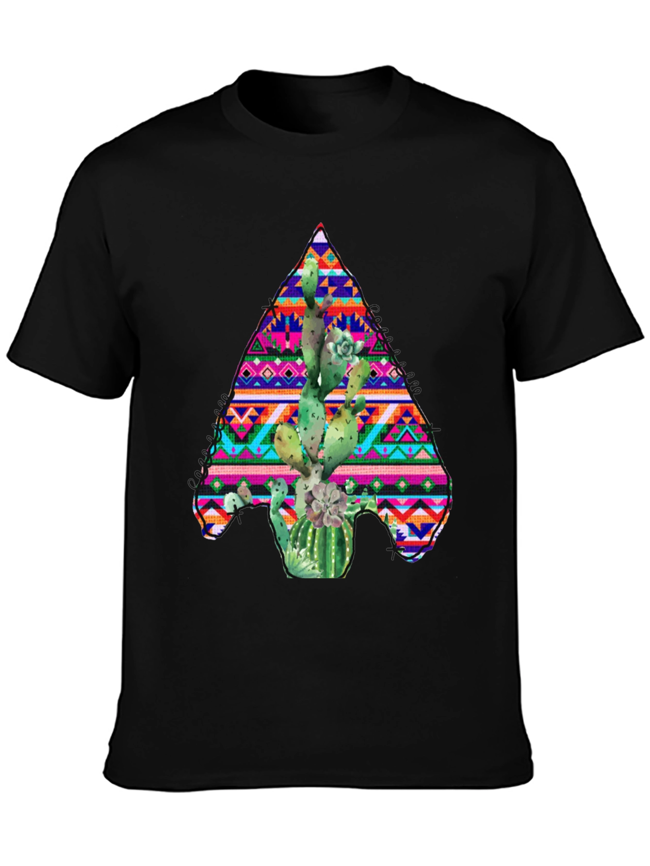 Cactus Aztec Print Black T-Shirt