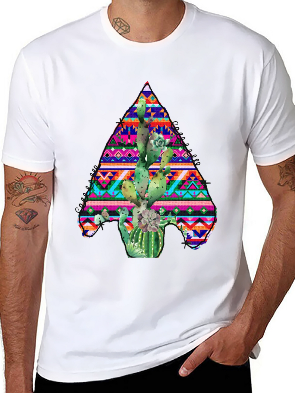 Cactus Aztec Print Black T-Shirt
