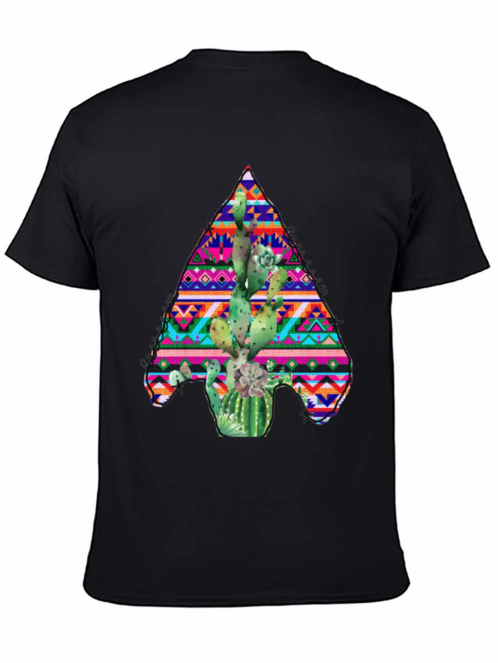 Cactus Aztec Print Black T-Shirt
