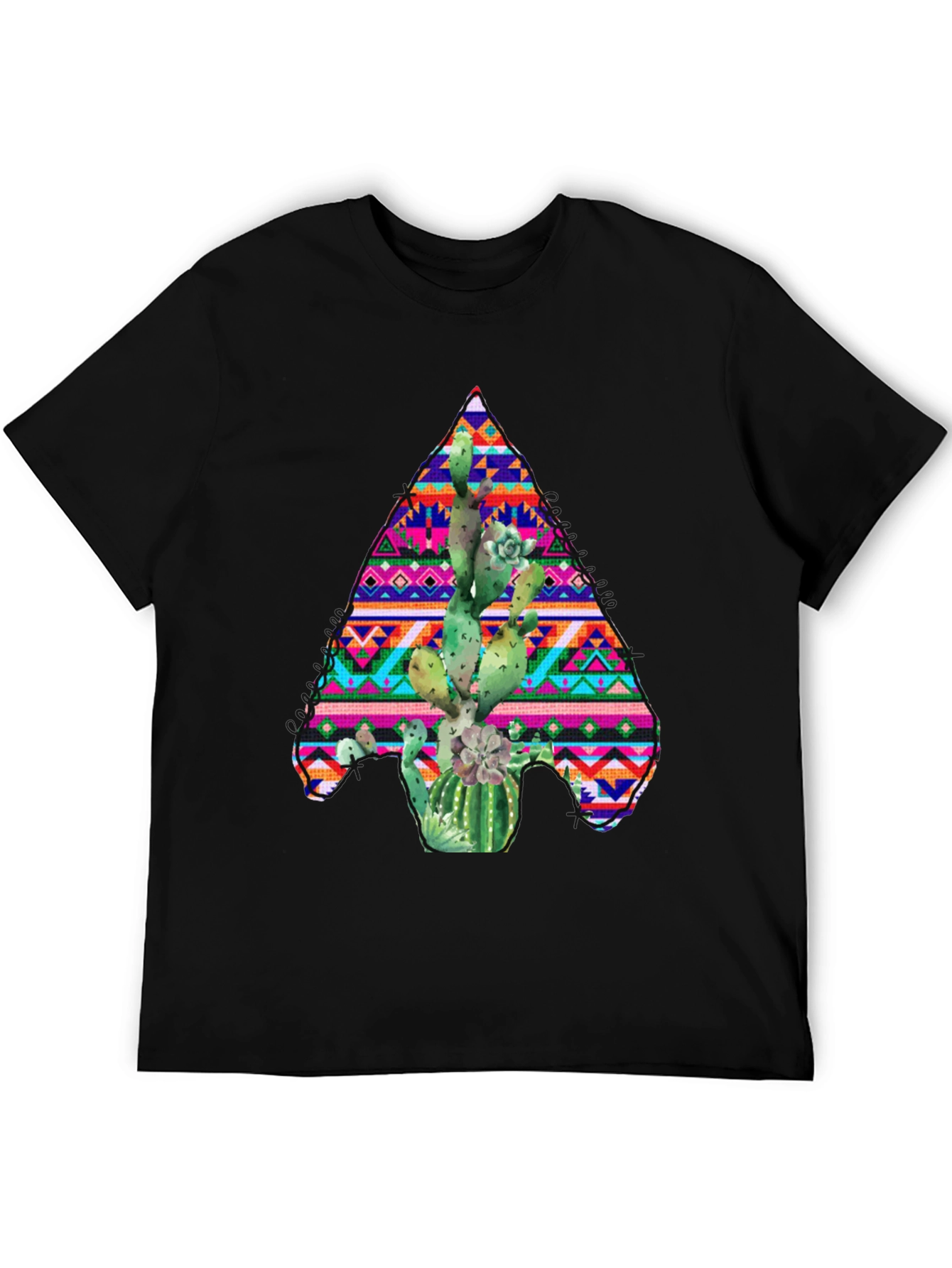 Cactus Aztec Print Black T-Shirt