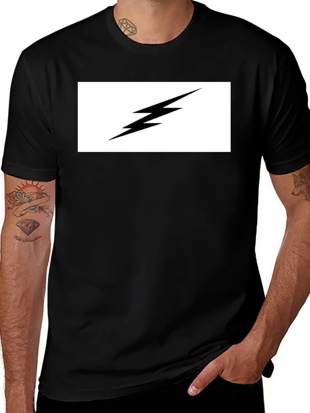 Lightning Bolt Graphic Tee - Black Cotton T-Shirt