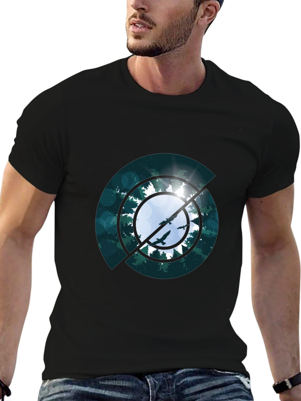 Nature Circle Graphic Black T-Shirt