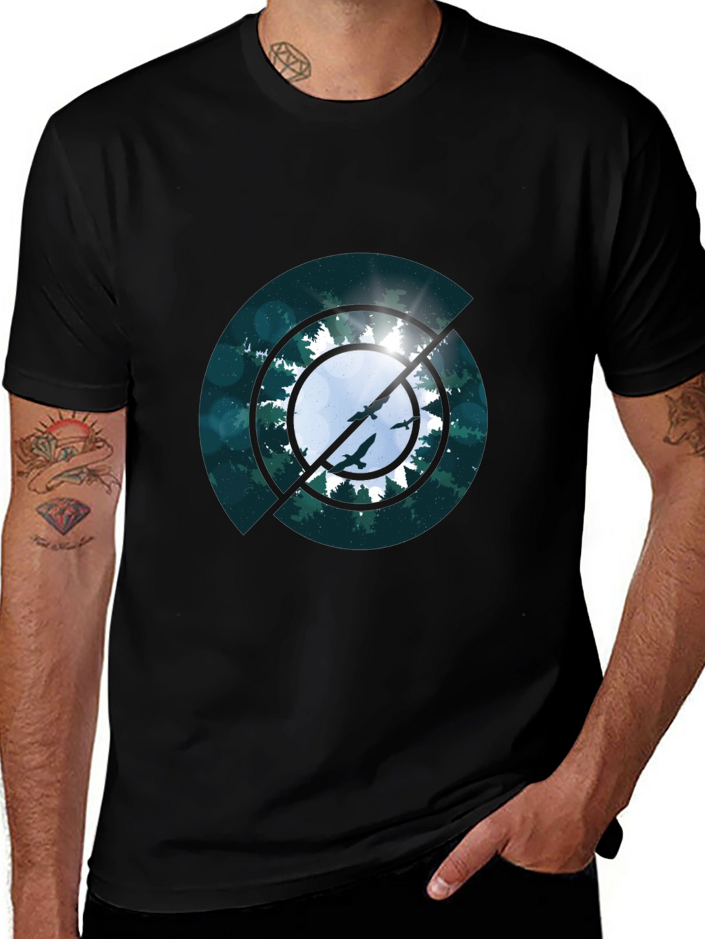 Nature Circle Graphic Black T-Shirt