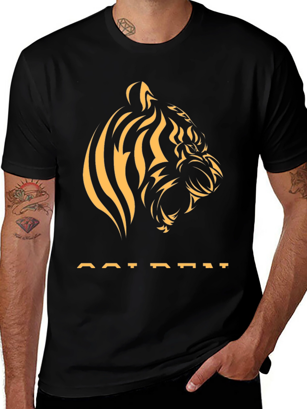 Golden Tiger Graphic Tee - Stylish Black T-Shirt