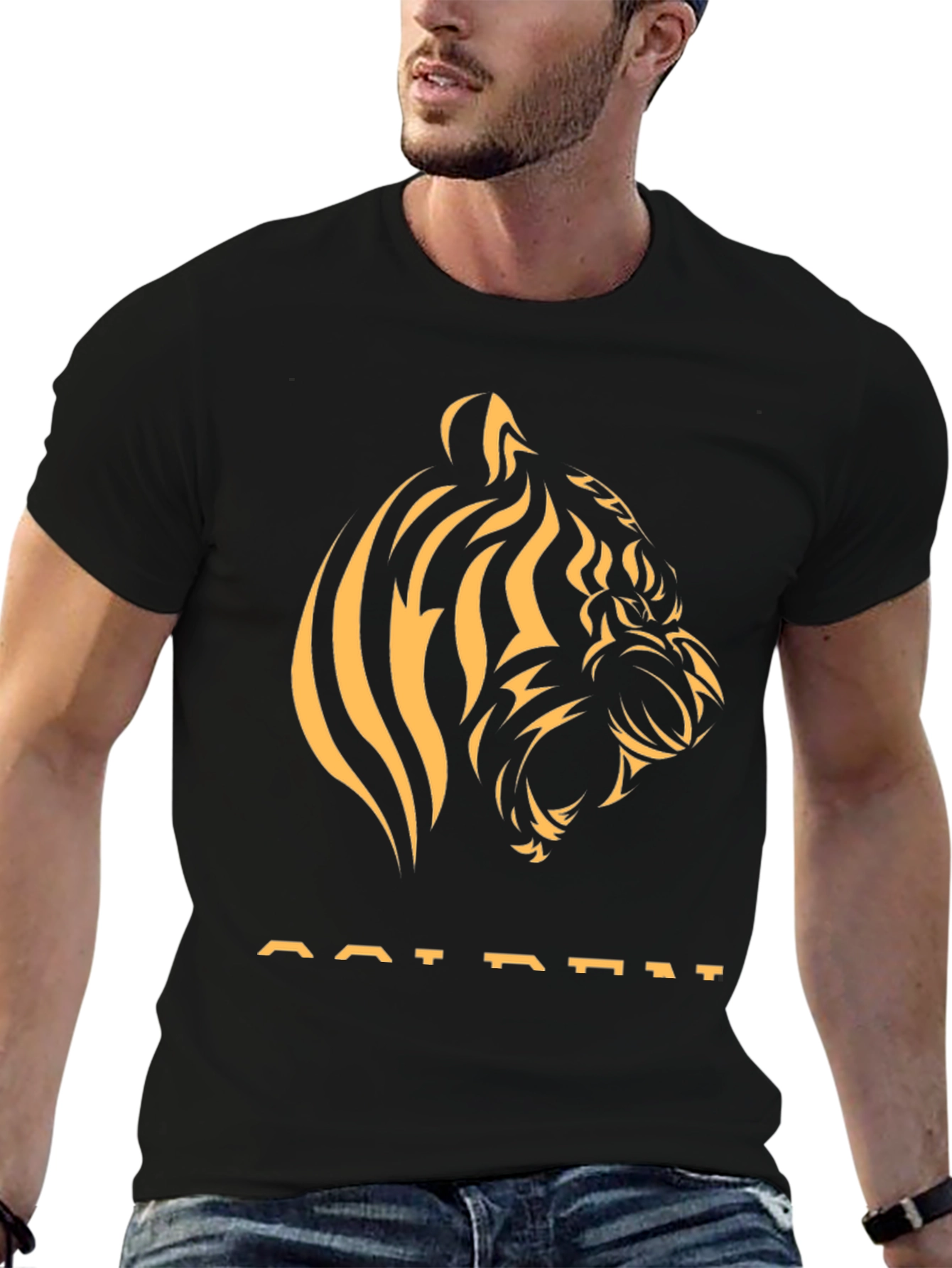 Golden Tiger Graphic Tee - Stylish Black T-Shirt