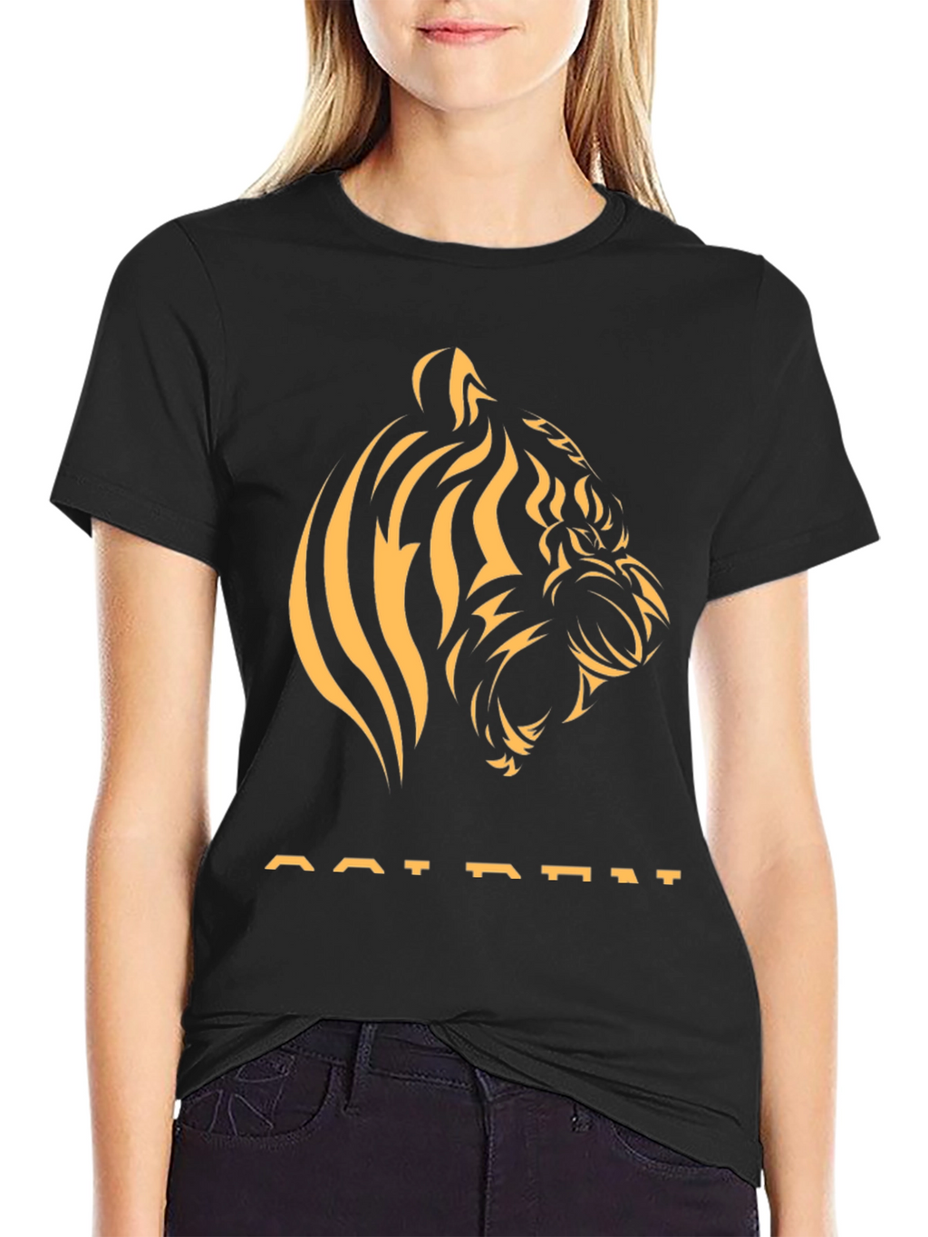 Golden Tiger Graphic Tee - Stylish Black T-Shirt