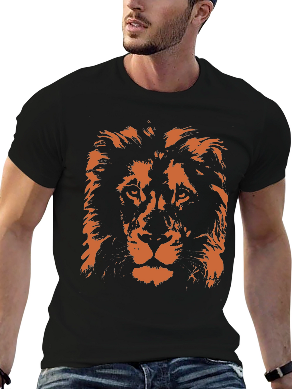 Lion Graphic Print Mens Black T-Shirt