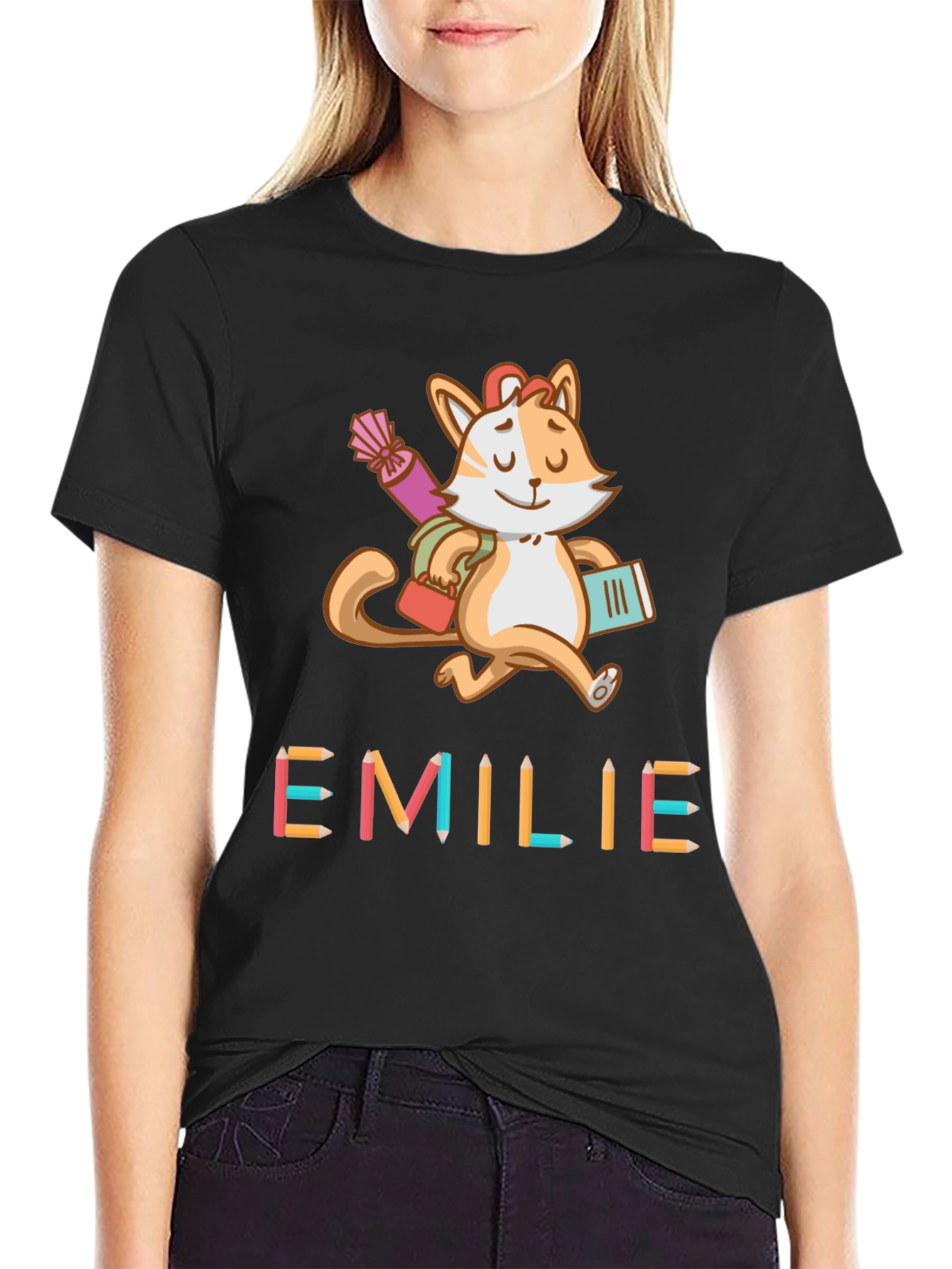 Emilie Cat Back-to-School Kids T-Shirt