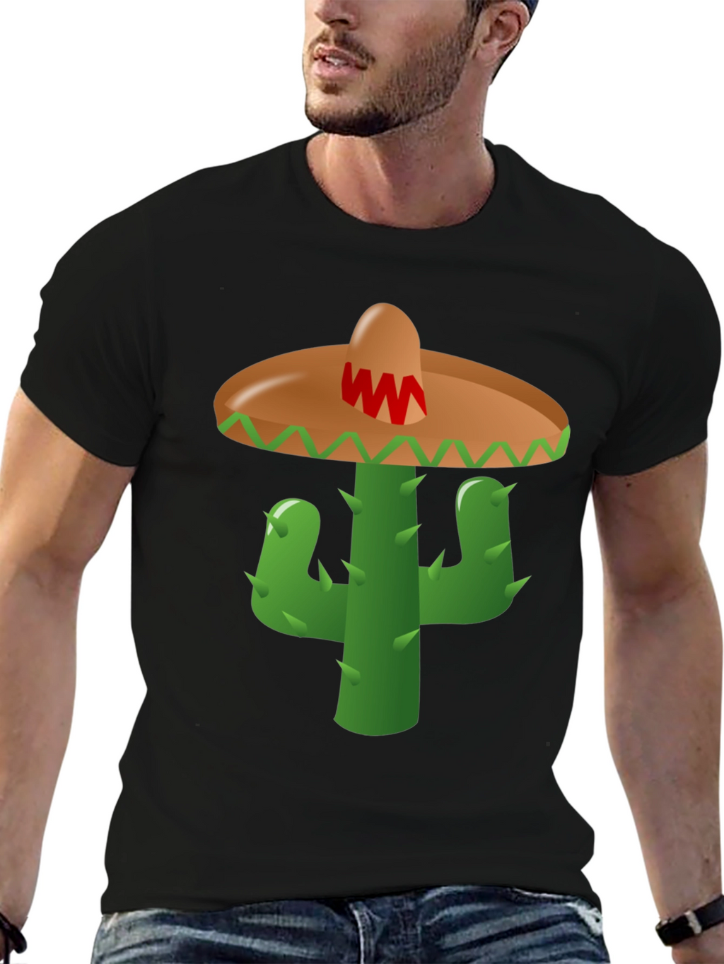 Cactus Sombrero Graphic Tee - Black Cotton Blend