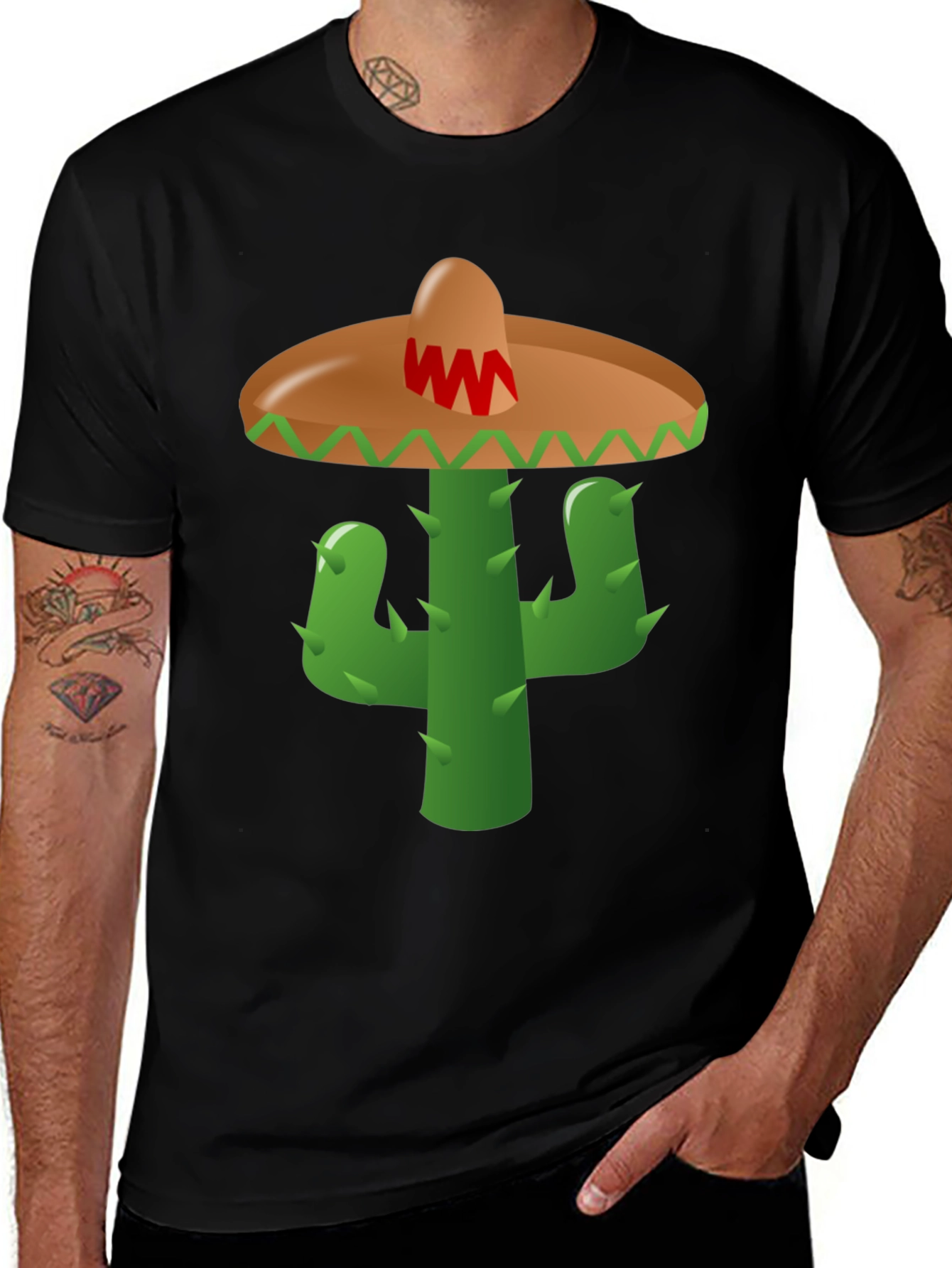 Cactus Sombrero Graphic Tee - Black Cotton Blend