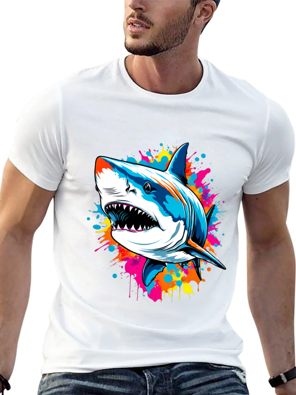 Shark Splash Graphic Tee - Bold & Unique Design