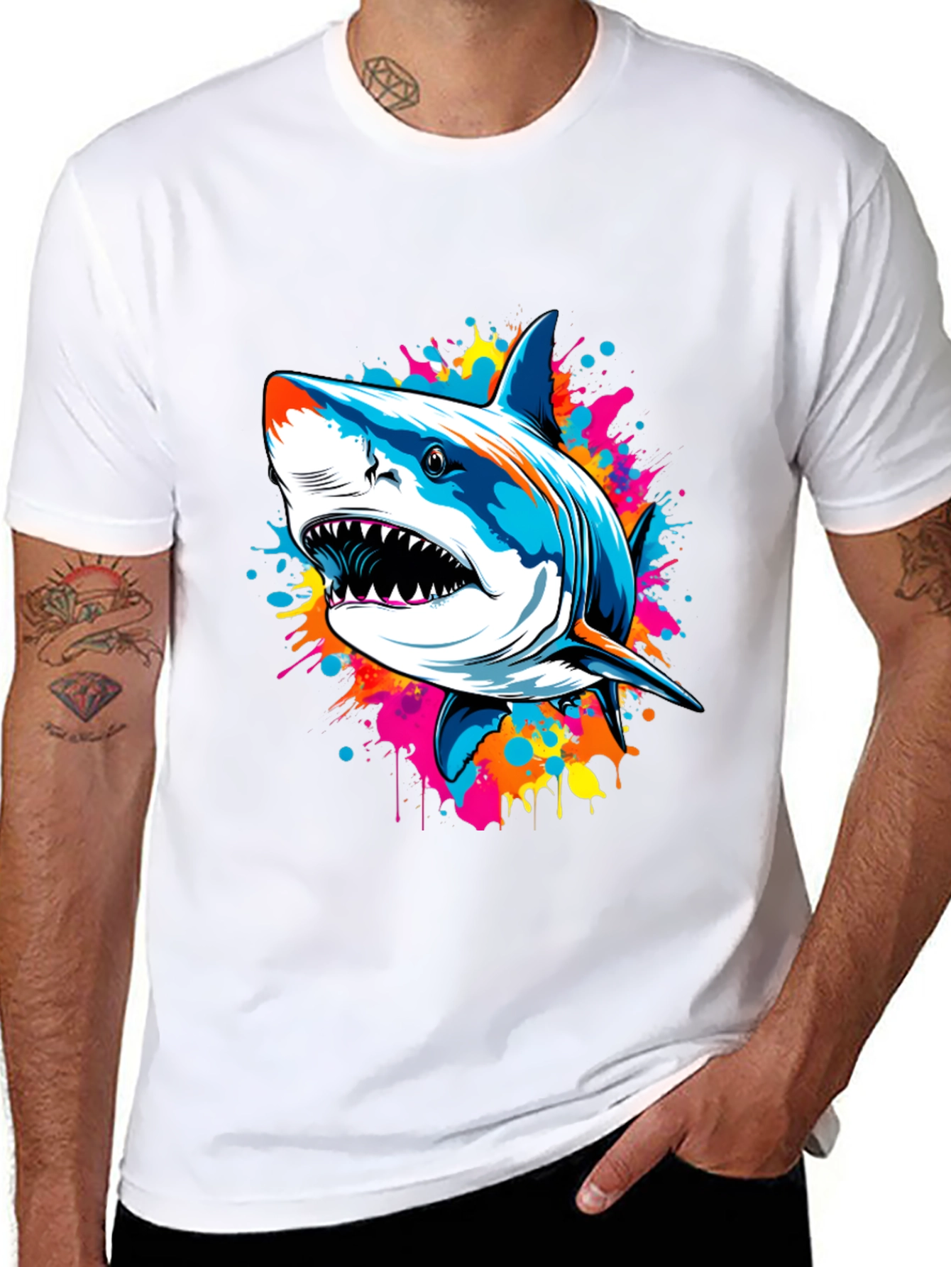 Shark Splash Graphic Tee - Bold & Unique Design