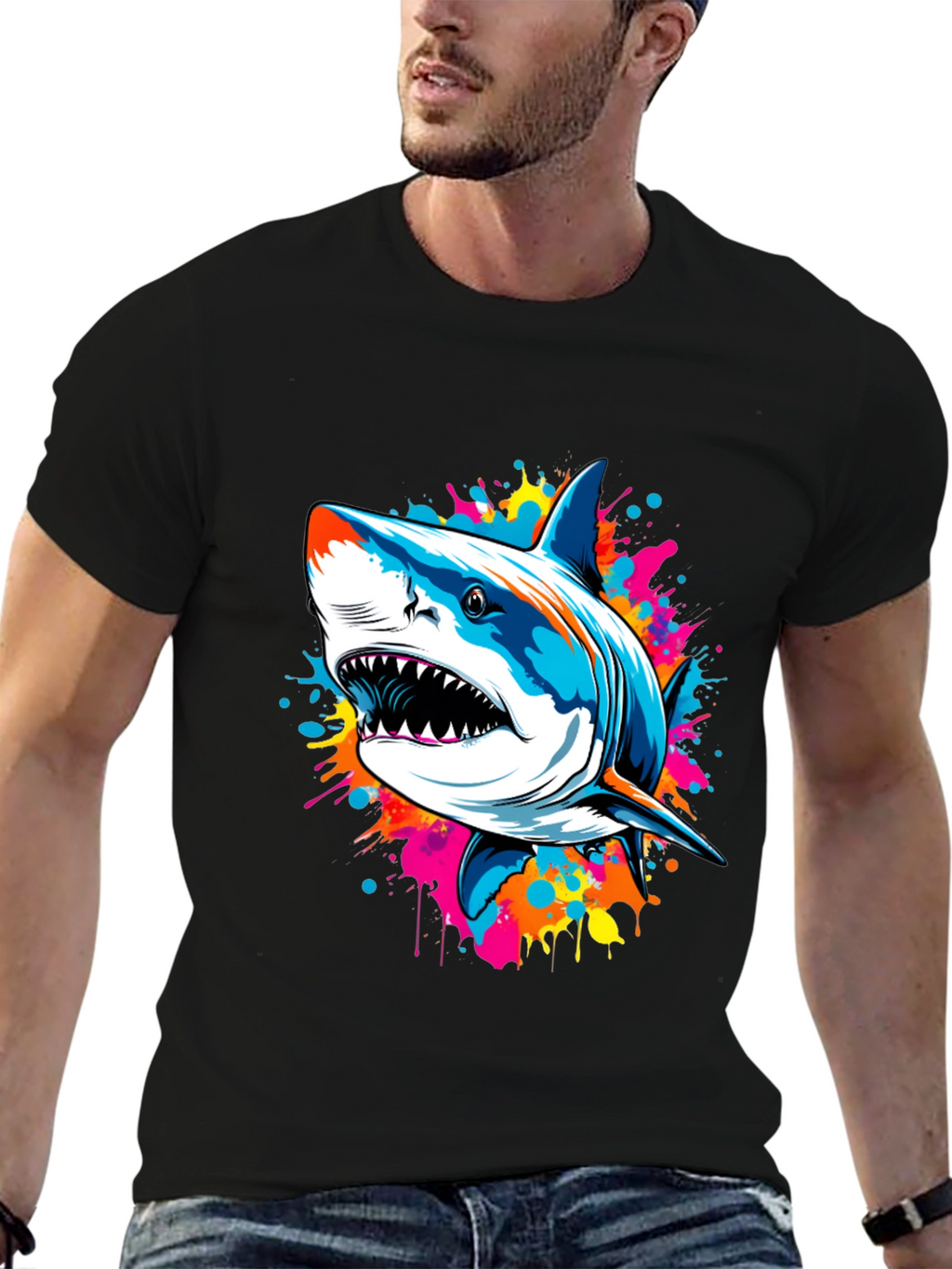 Shark Splash Graphic Tee - Bold & Unique Design
