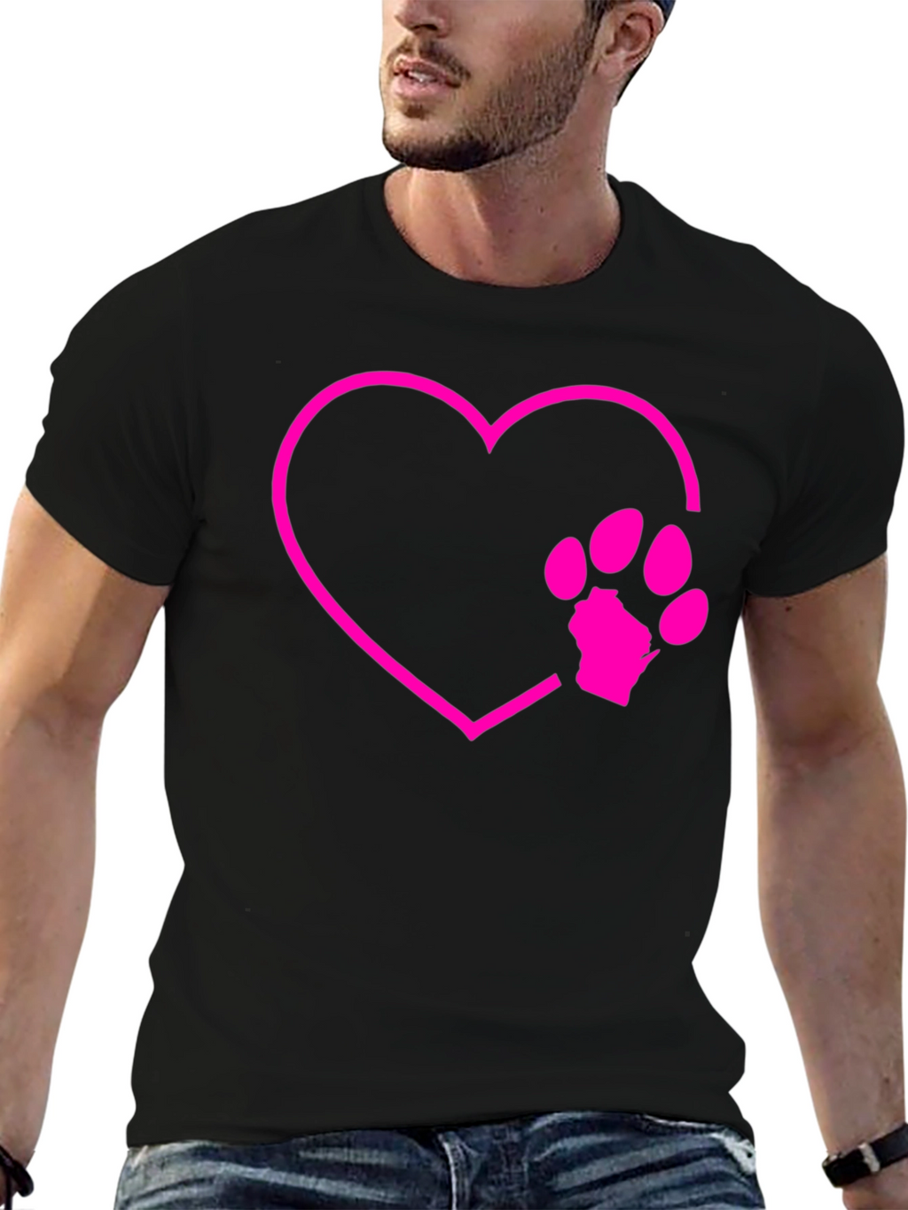 Dog Paw Heart Graphic Tee - Black Cotton