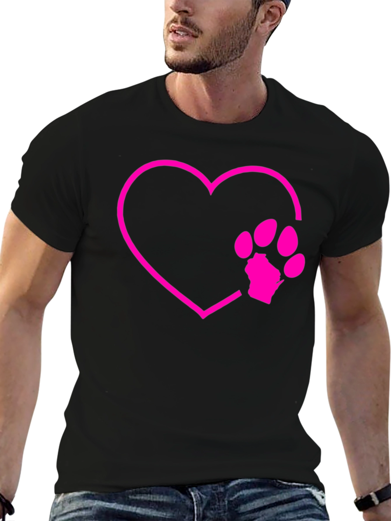 Dog Paw Heart Graphic Tee - Black Cotton