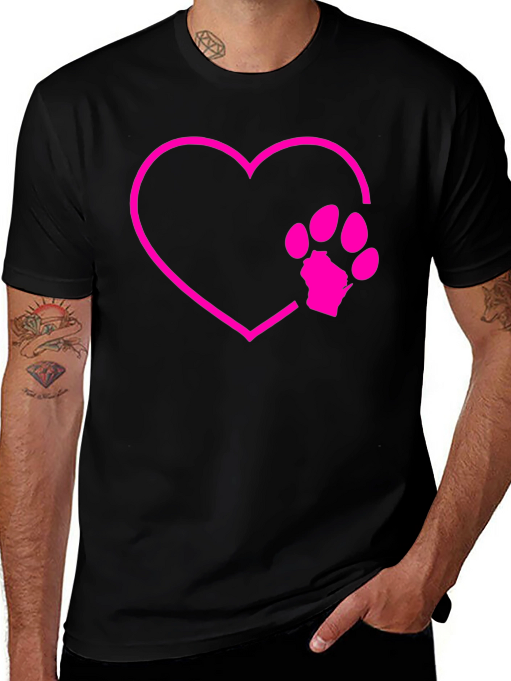 Dog Paw Heart Graphic Tee - Black Cotton