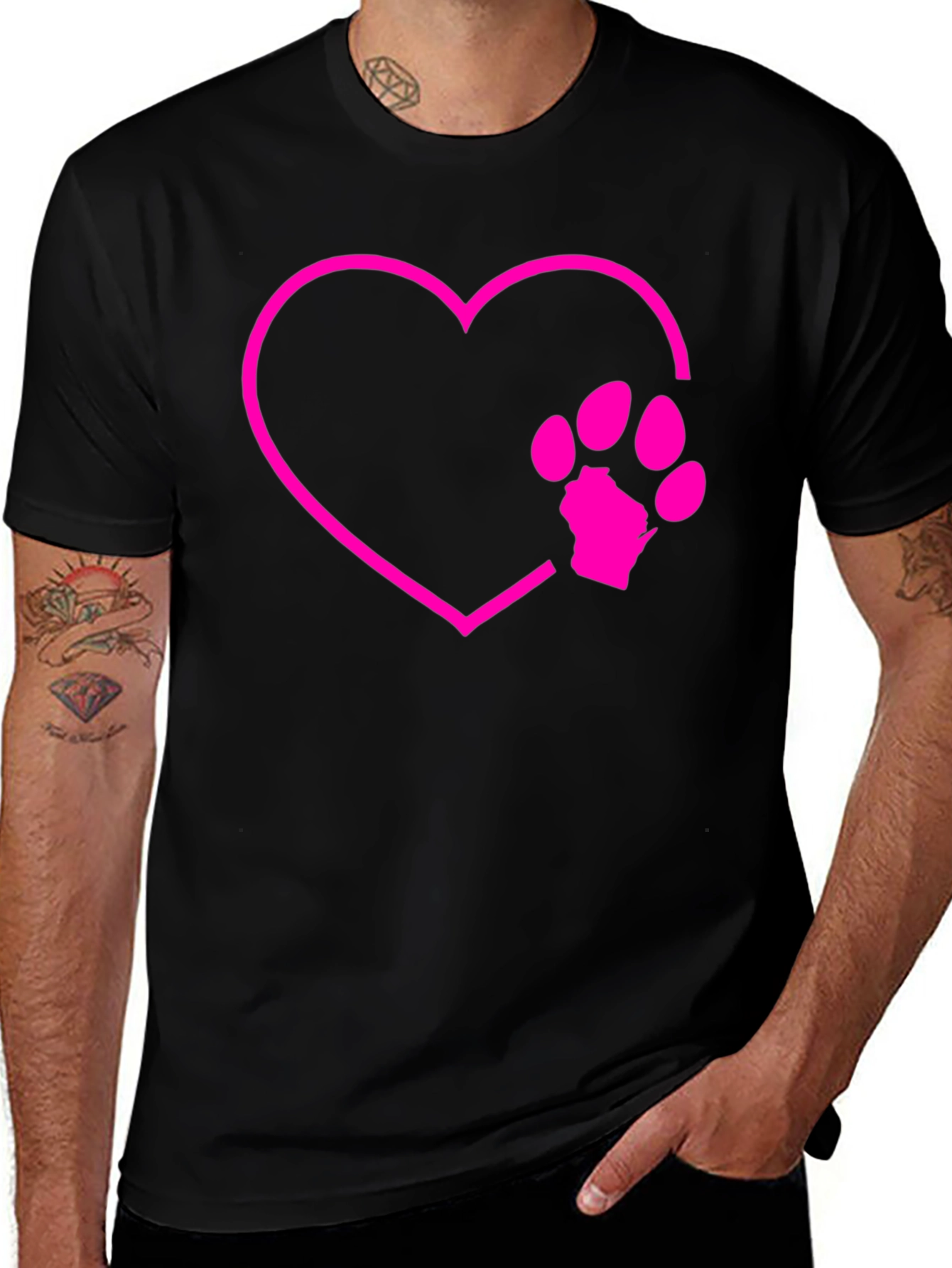 Dog Paw Heart Graphic Tee - Black Cotton