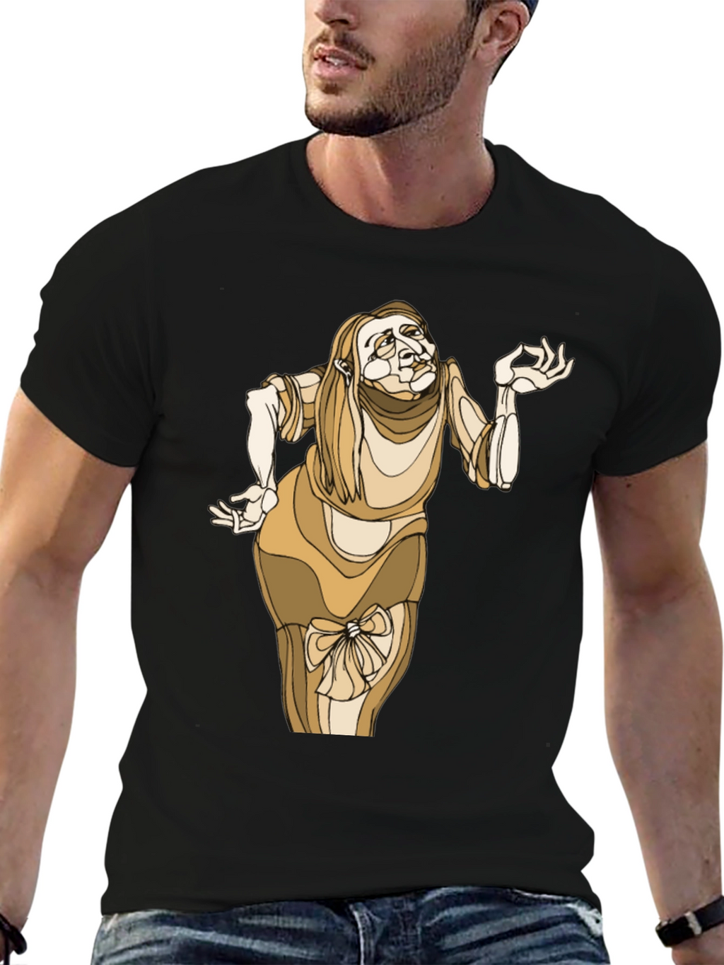Unique Cartoon Lady Graphic Black Tee