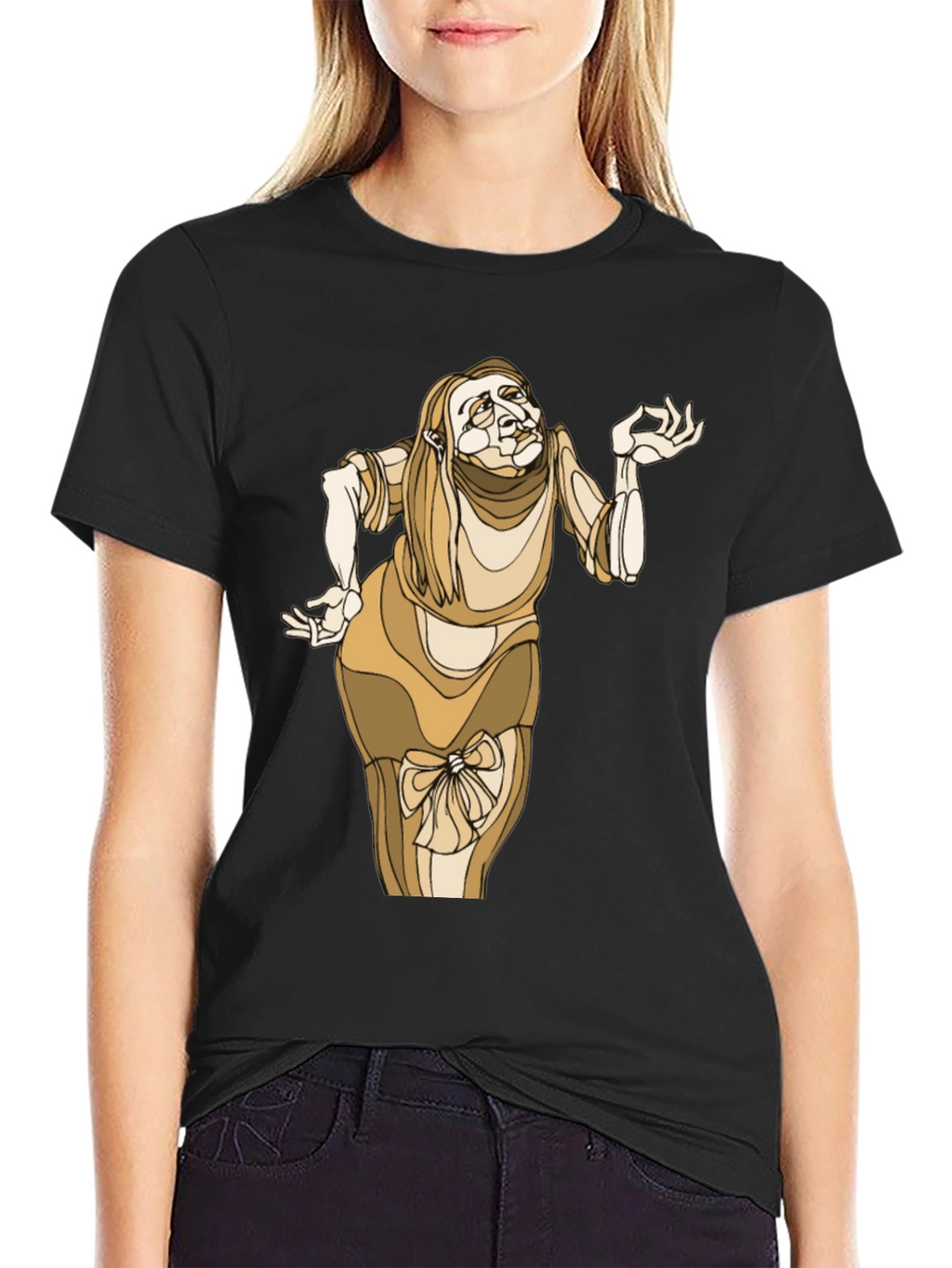 Unique Cartoon Lady Graphic Black Tee