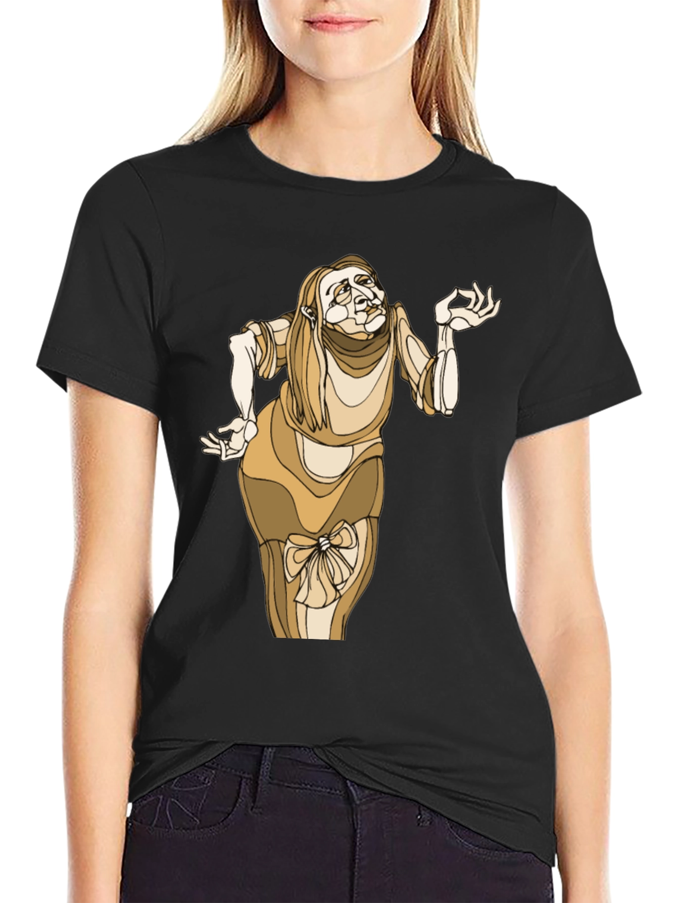 Unique Cartoon Lady Graphic Black Tee