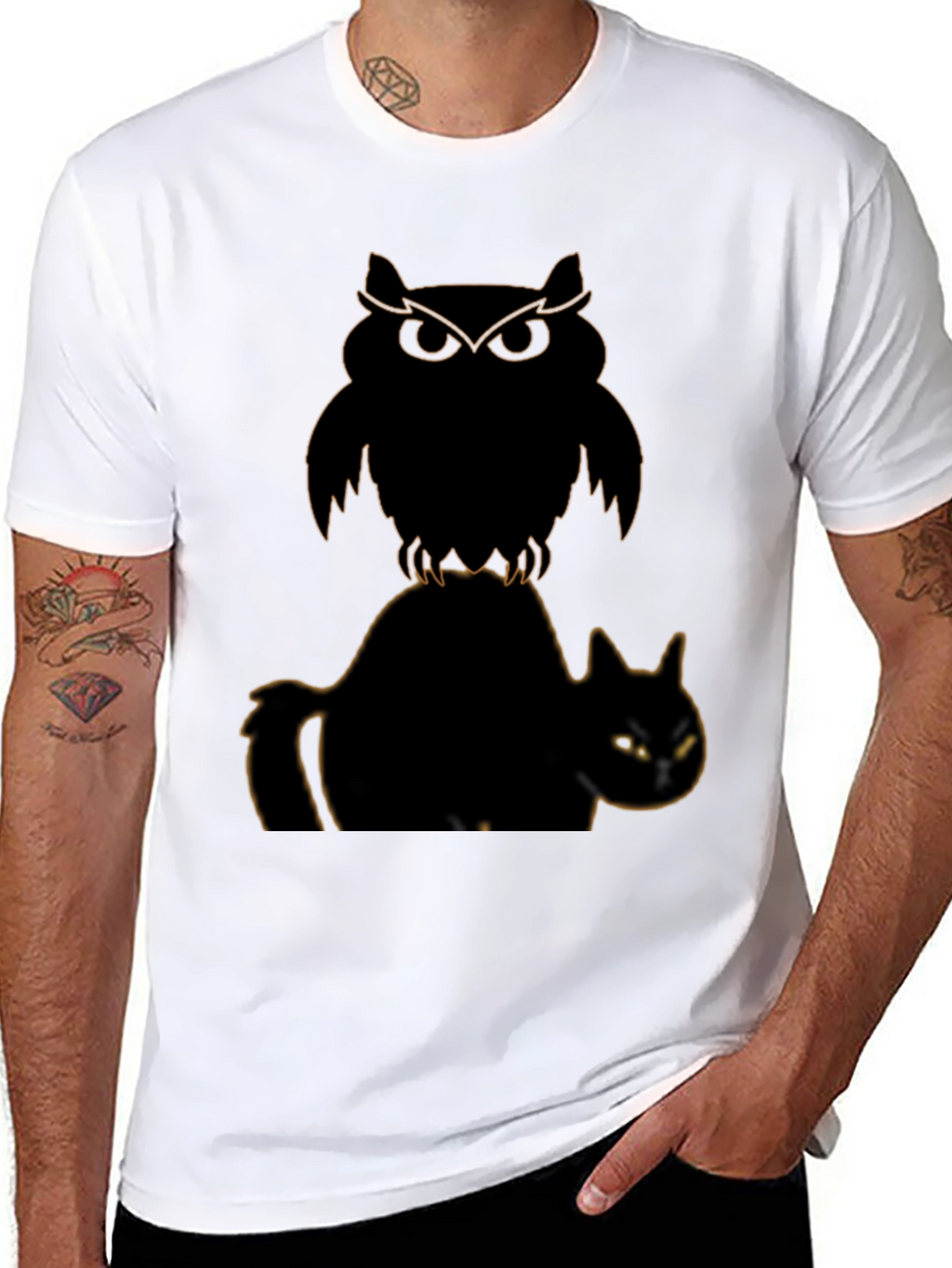Owl and Cat Graphic T-Shirt