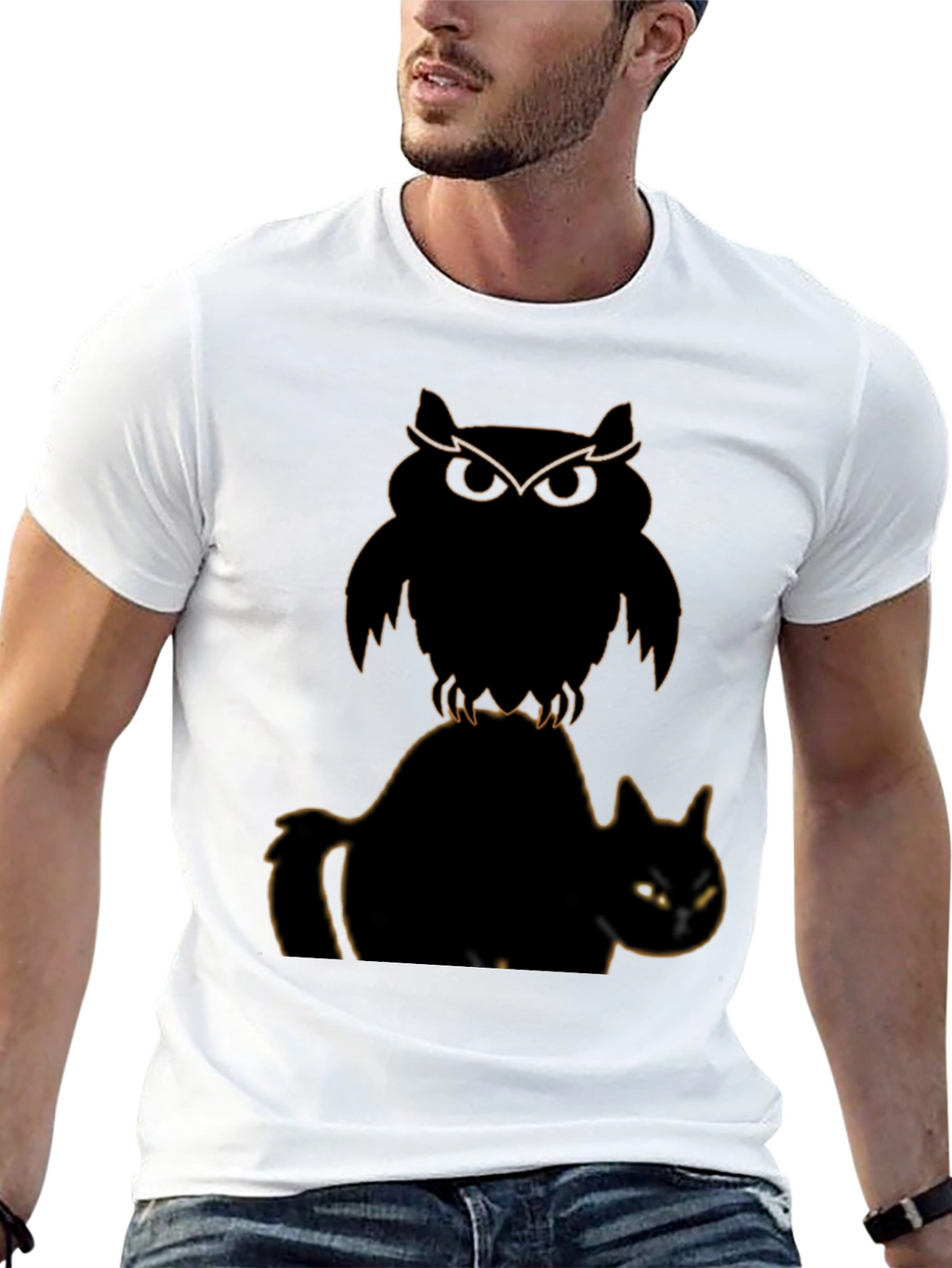 Owl and Cat Graphic T-Shirt