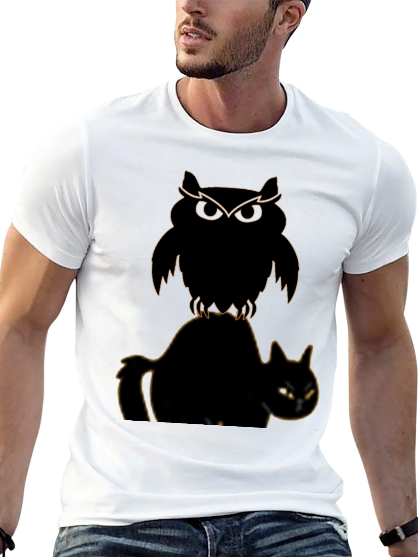 Owl and Cat Graphic T-Shirt