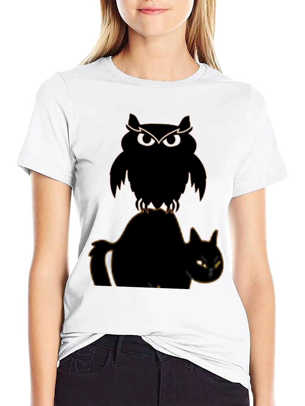 Owl and Cat Graphic T-Shirt