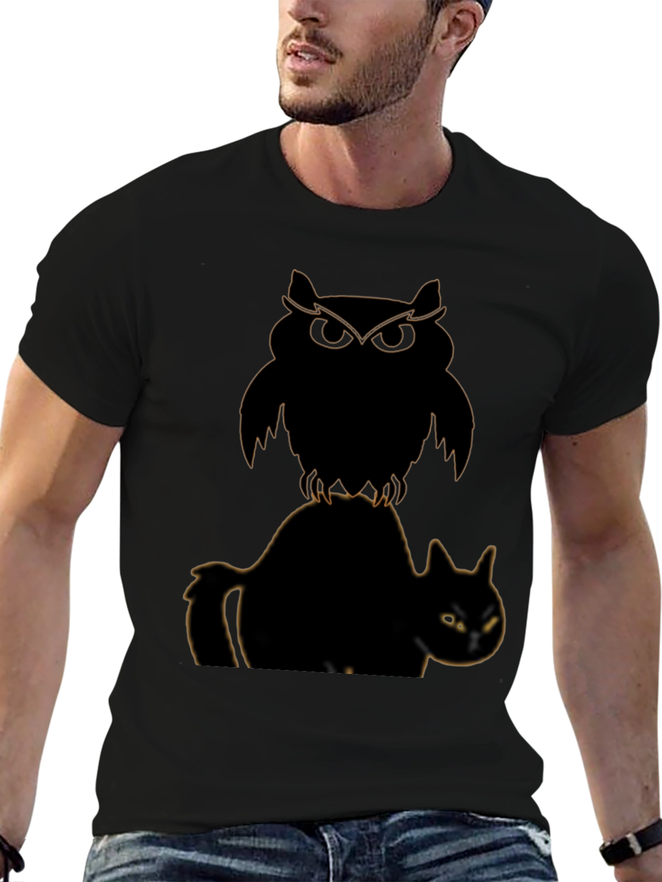 Owl and Cat Graphic T-Shirt