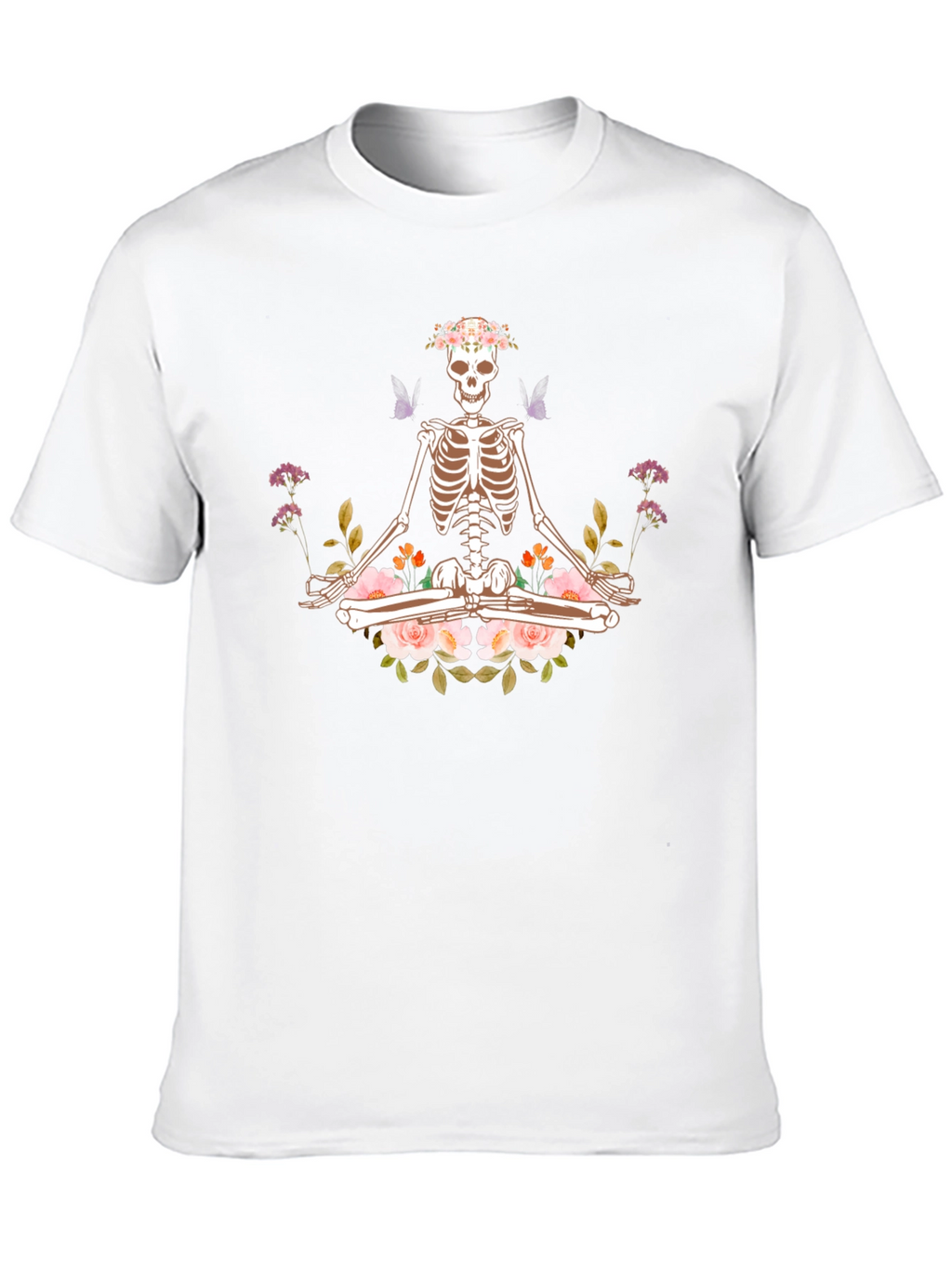 Meditating Skeleton Floral Graphic T-Shirt