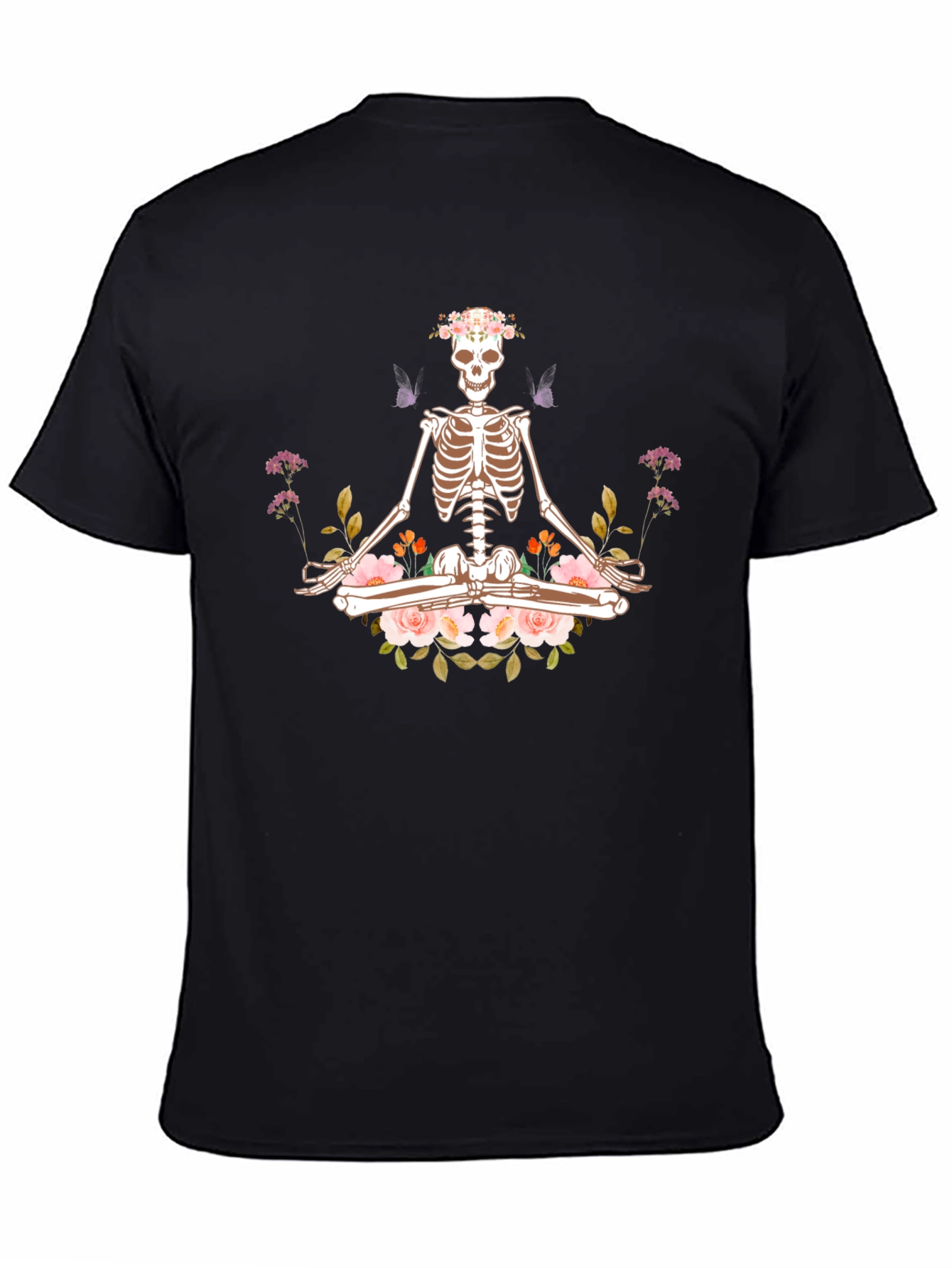 Meditating Skeleton Floral Graphic T-Shirt